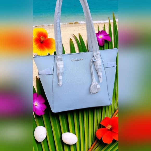 Michael Kors Charlotte Large Top Zip Shoulder Tote Bag Vista Blue (NWT) - Picture 2 of 12
